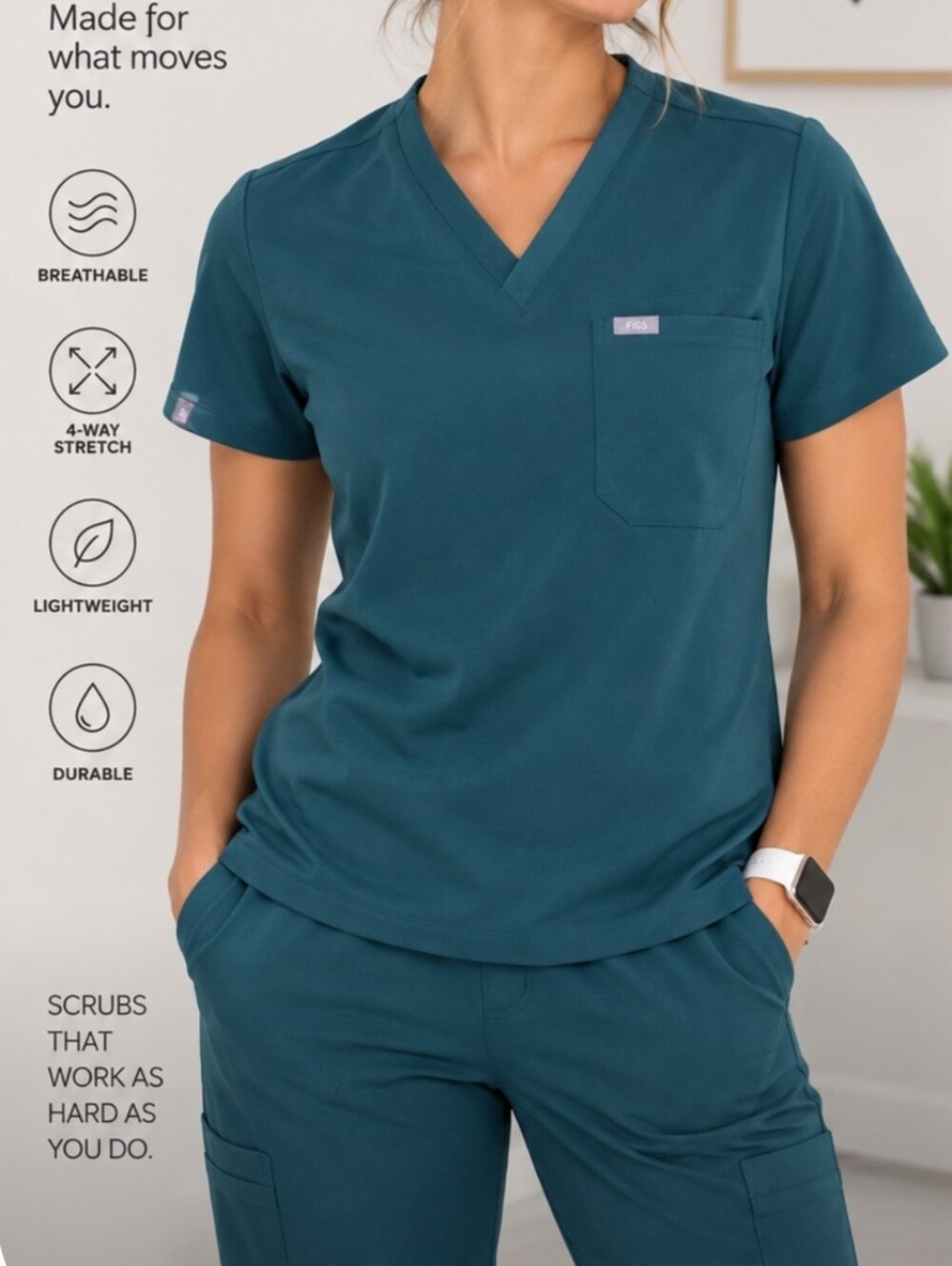 FIGS Catarina One Pocket Scrub Top Teal Green Women’s Medium